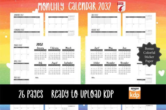 Download Monthly Calendar 2032 at a Glance PDF - Premium Resources